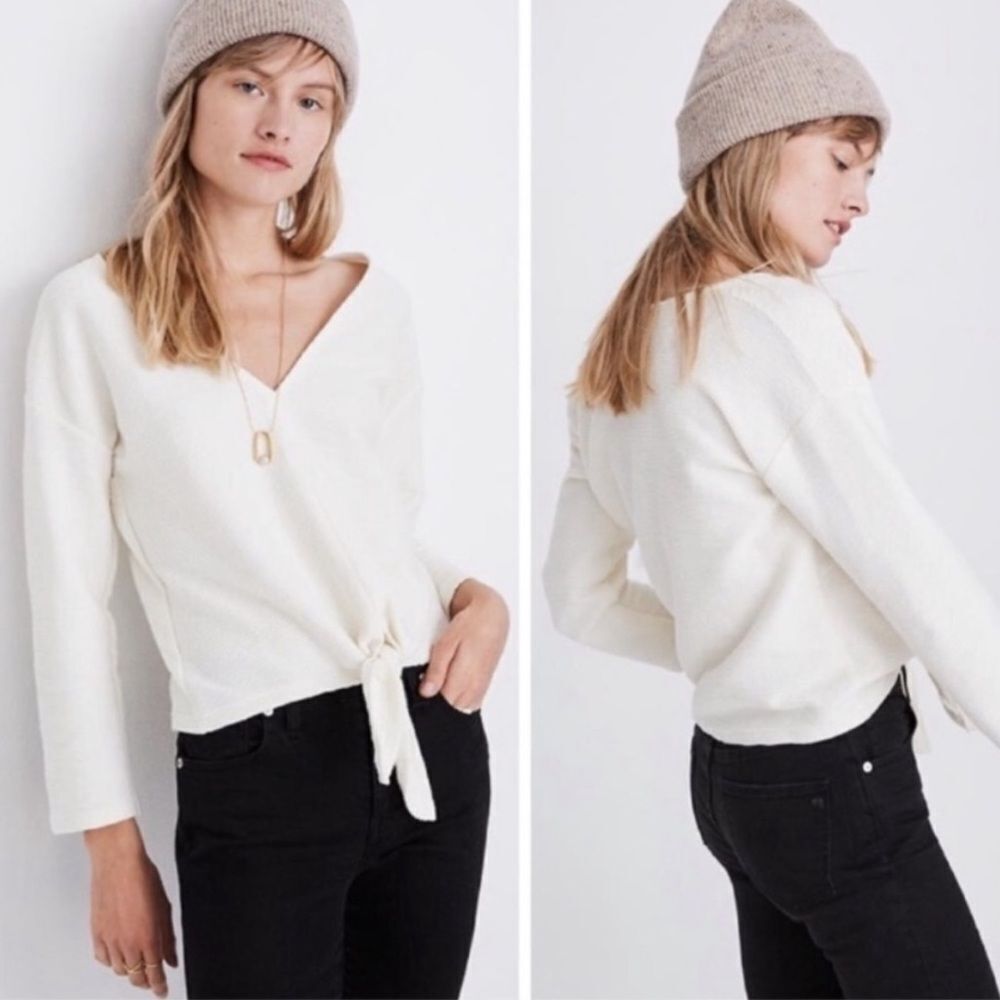 Madewell Texture and Thread Tie Front Ribbed Top Cream Size XS K4775
